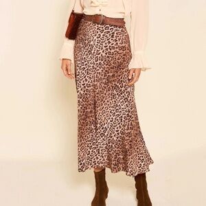 Rixo London Kelly Silk Leopard Midi Skirt